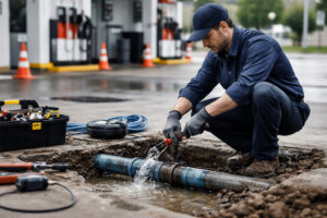 reparar fugas de agua en estaciones de servicio