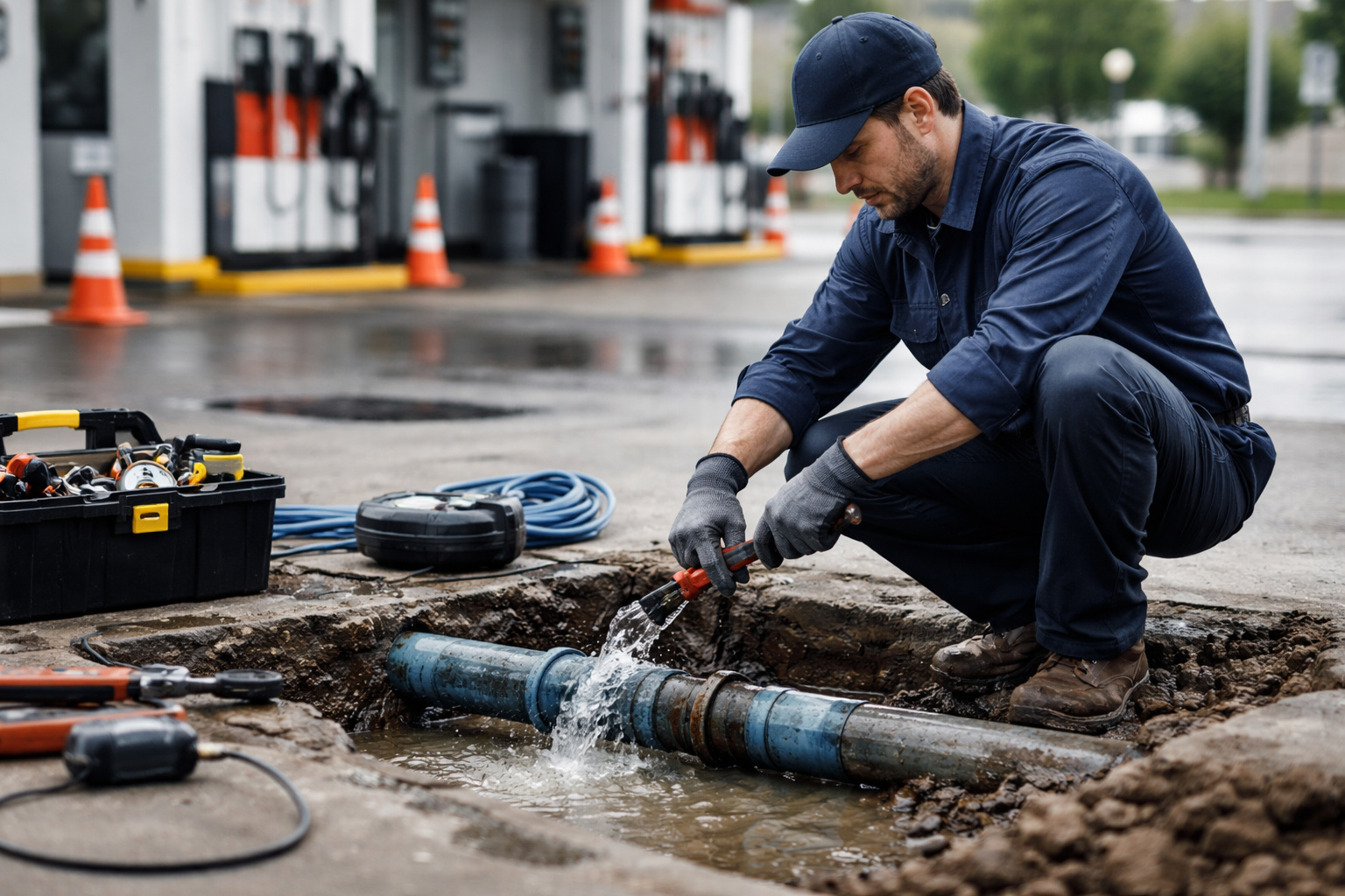 Reparar fugas de agua en estaciones de servicio | Sellado experto