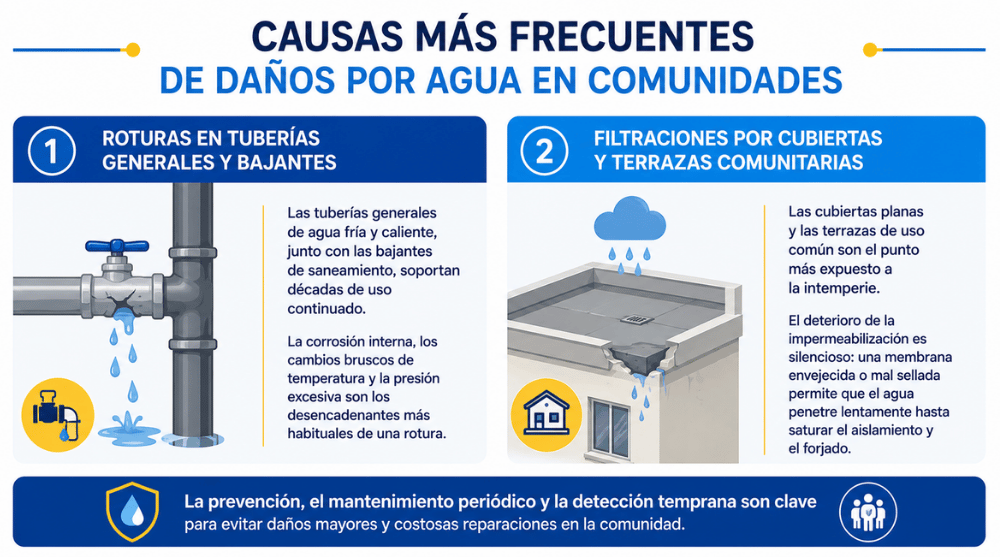 Causas más frecuentes de daños por agua en comunidades