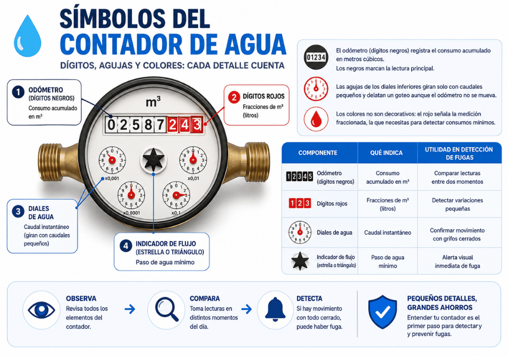 Símbolos del contador de agua qué significan para detectar fugas
