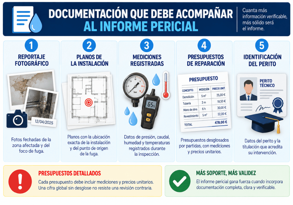 Documentación que debe acompañar al informe pericial