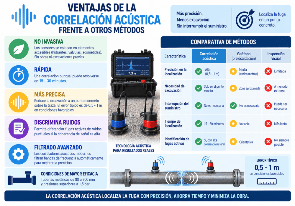 Ventajas de la correlación acústica frente a otros métodos